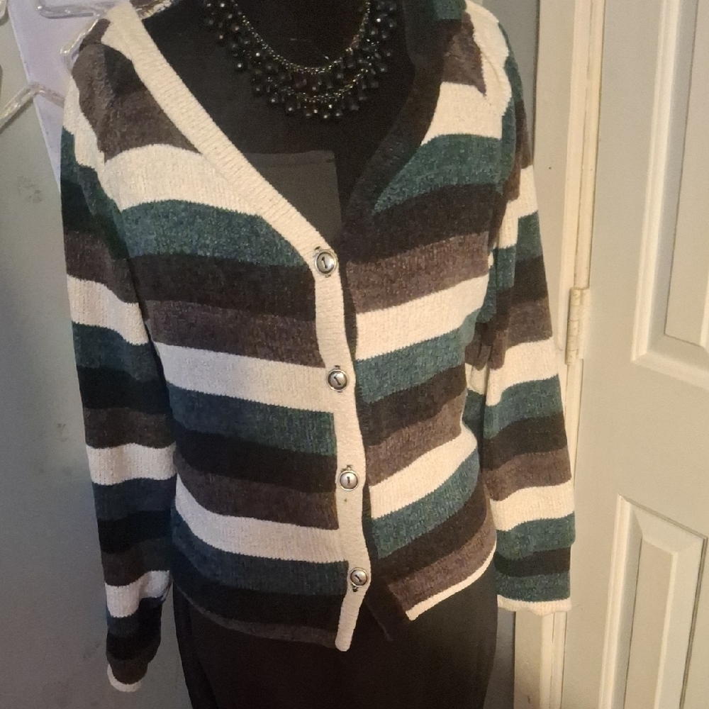 Chic Striped Button-Up Cardigan
